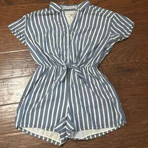Abercrombie And Fitch Girls Blue White Striped Romper Size 13/14